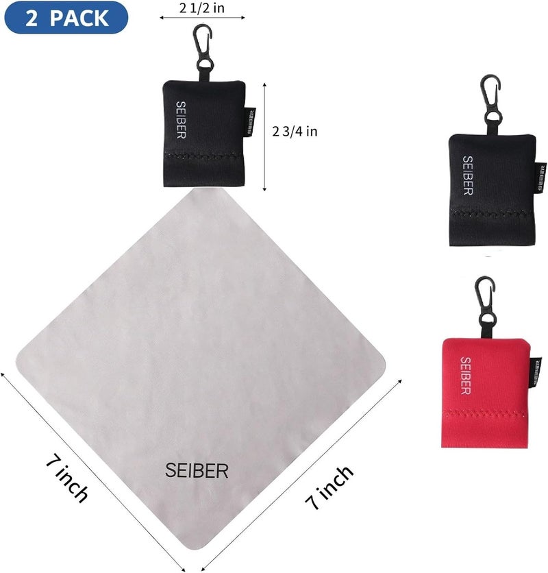 SEIBER Eyeglass Cleaning Microfiber Cloth,7 x 7 inch Glasses Cloth for Sunglasses,Laptops, Cameras,Screen- with Neoprene Pouch,Self-Closing Bottom(2PCS,BKRED) - Image 3